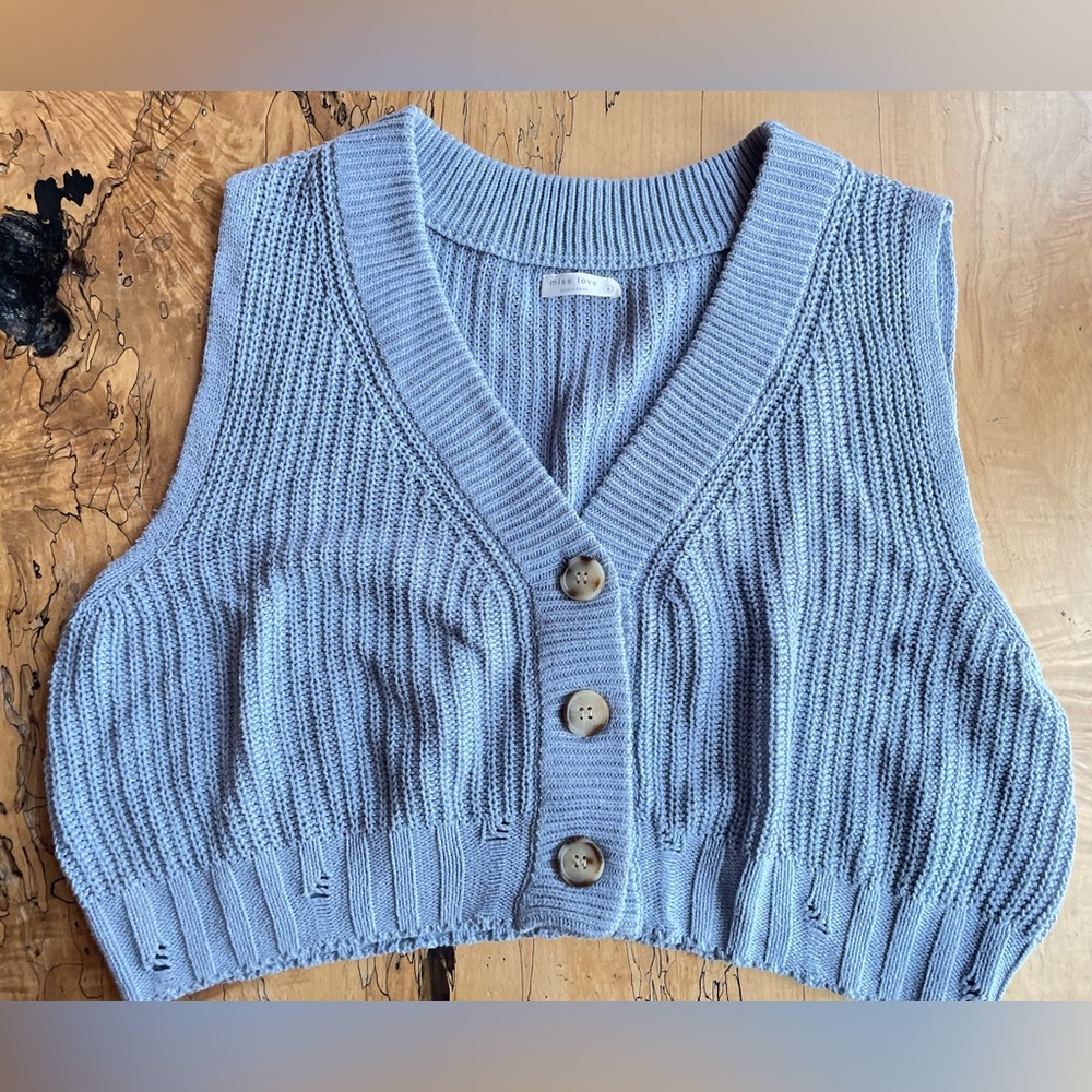 Chic Blue Knit Vest with Buttons